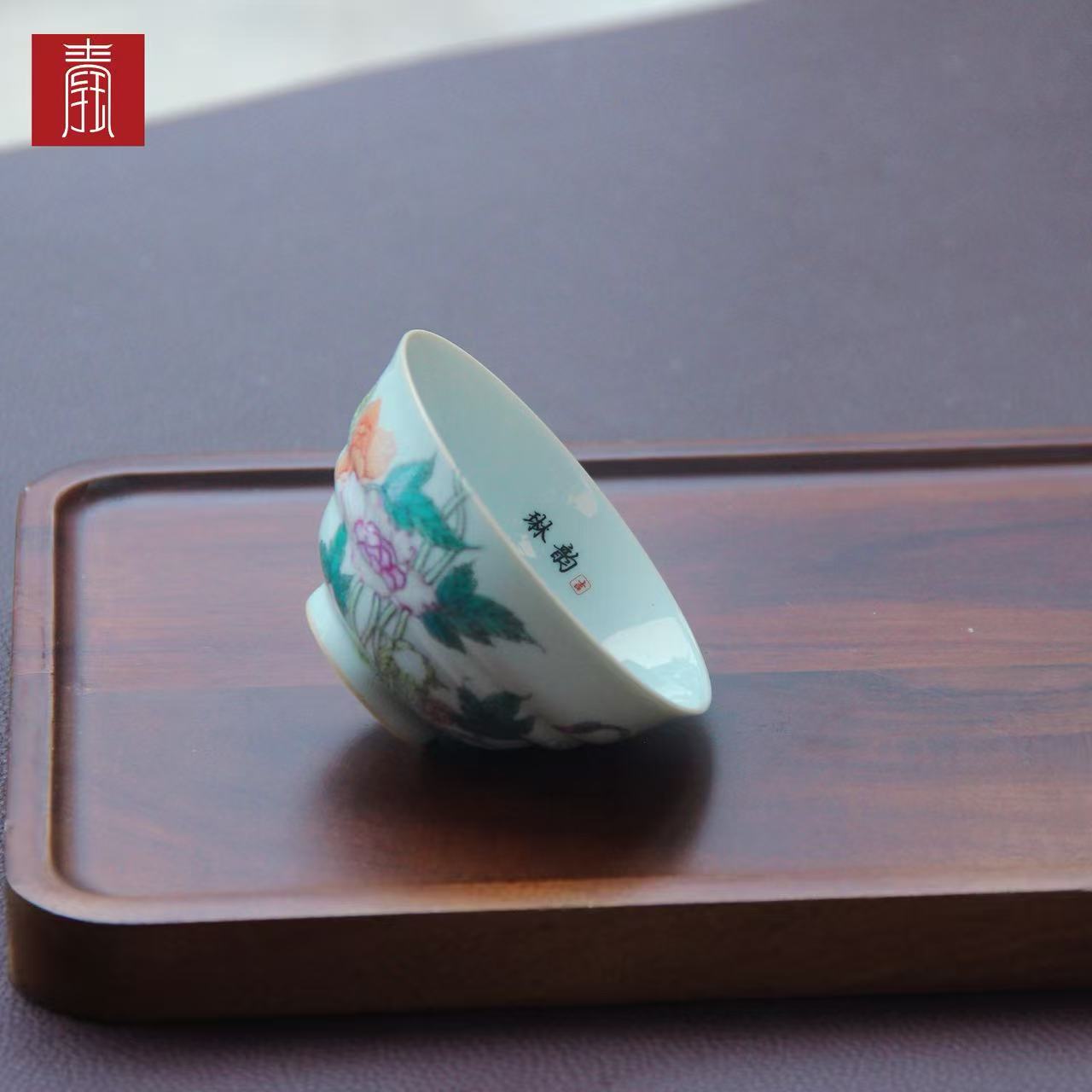 景德钰青 •私人定制【虞美人双飞蝶主人杯】