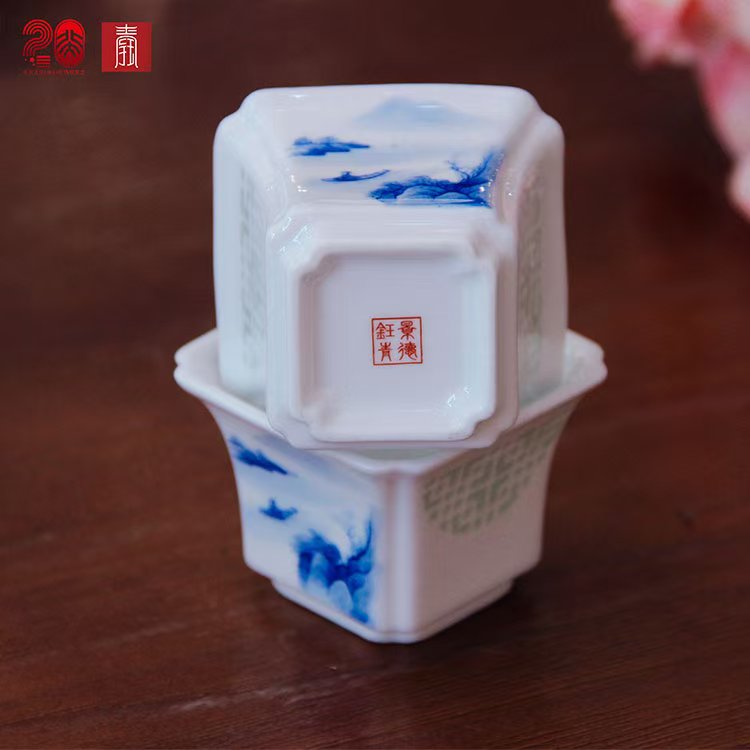 景德钰青定制 •【北大光华EMBA华南校友会20周年嘉宾礼 •青花玲珑山水茶器】
