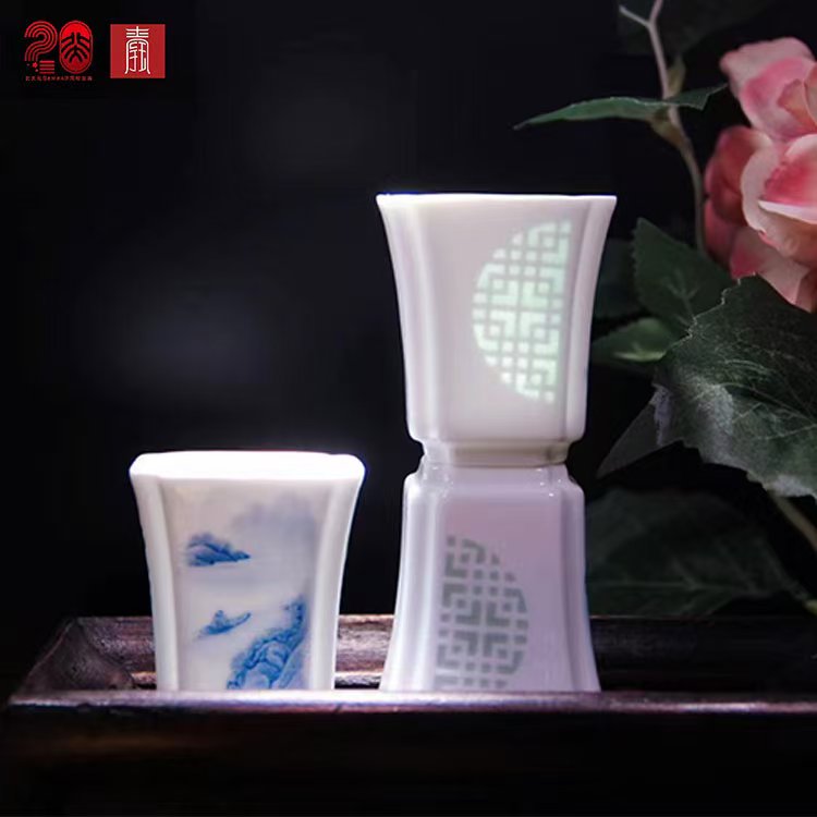 景德钰青定制 •【北大光华EMBA华南校友会20周年嘉宾礼 •青花玲珑山水茶器】
