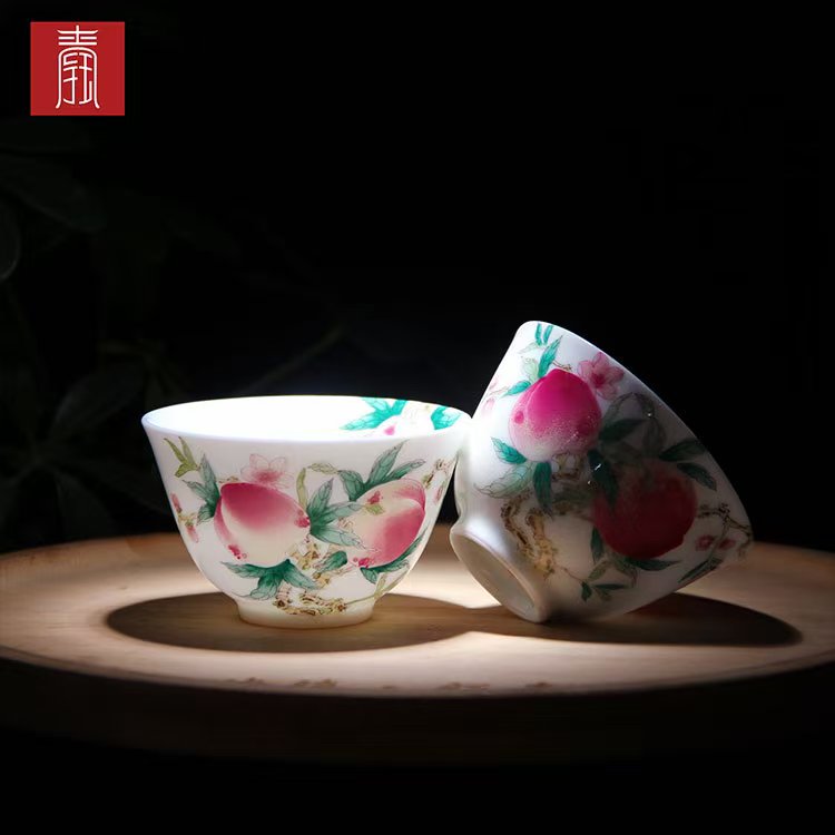 景德钰青•主人杯【内外绘桃之夭夭】
