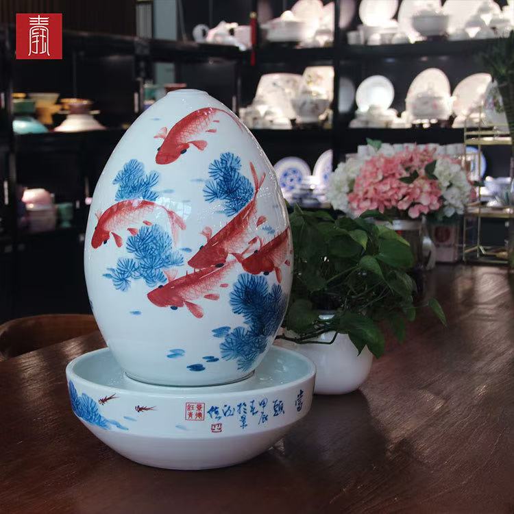 景德钰青·财源滚滚流水瓶【年年有鱼】