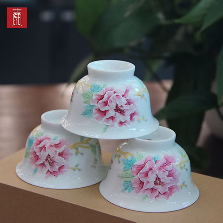 景德钰青 ·手绘茶具【富贵牡丹】