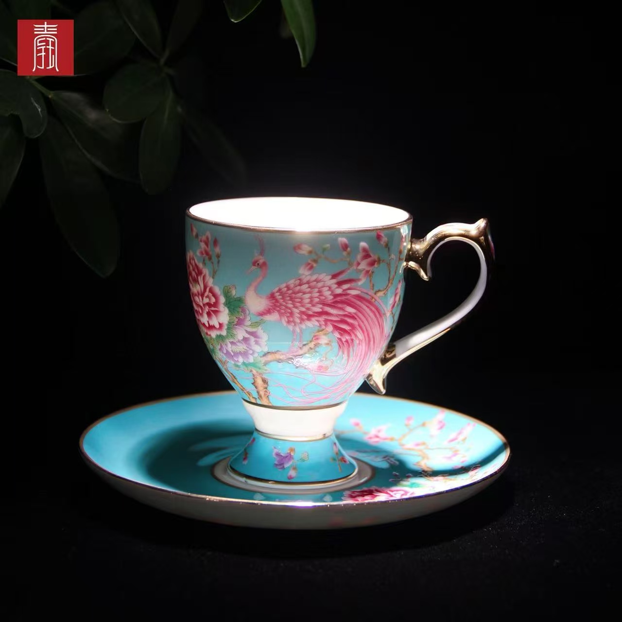 景德钰青 •【雀翎映丹盏·蓝】高脚咖啡杯