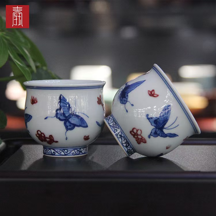 景德钰青•高品【青花釉里红蝶恋花】