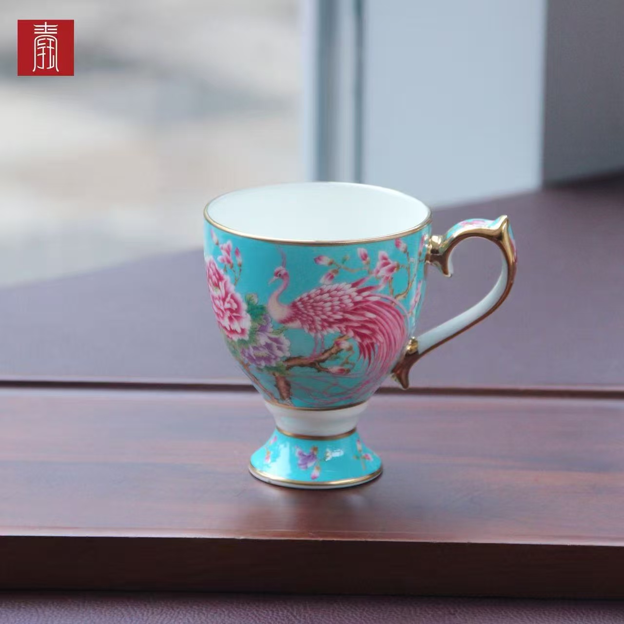 景德钰青 •【雀翎映丹盏·蓝】高脚咖啡杯