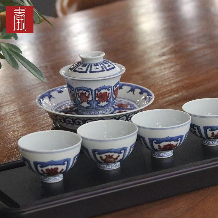 景德钰青•高品【八宝纹青花釉里红 】