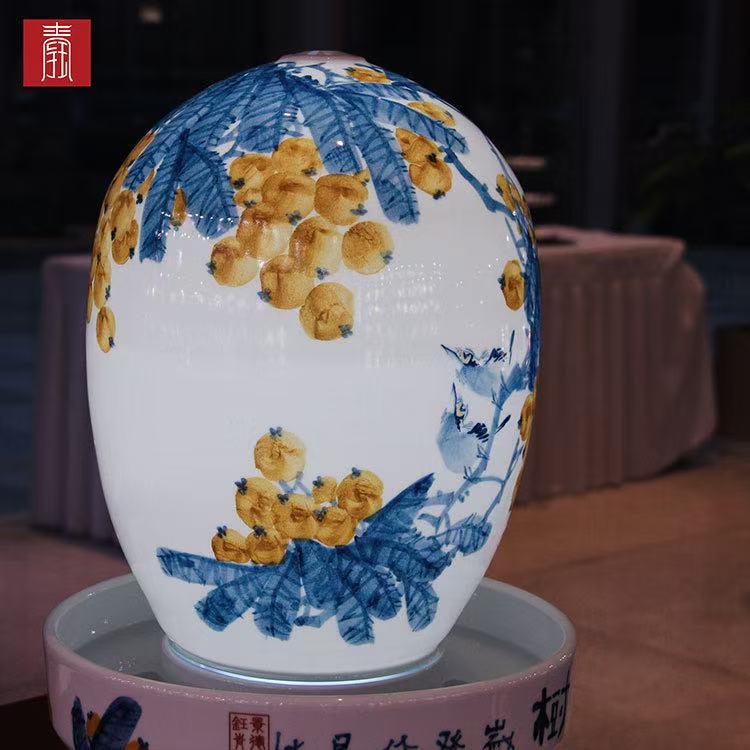 景德钰青·财源滚滚流水瓶【黄金满树】