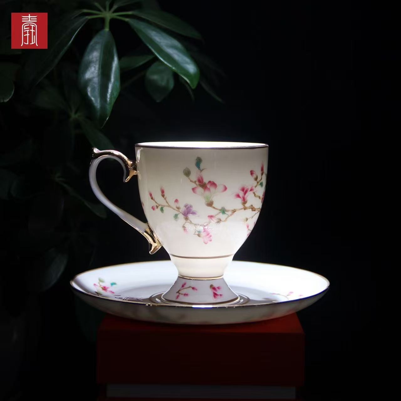 景德钰青 •【雀翎映丹盏·白】高脚咖啡杯