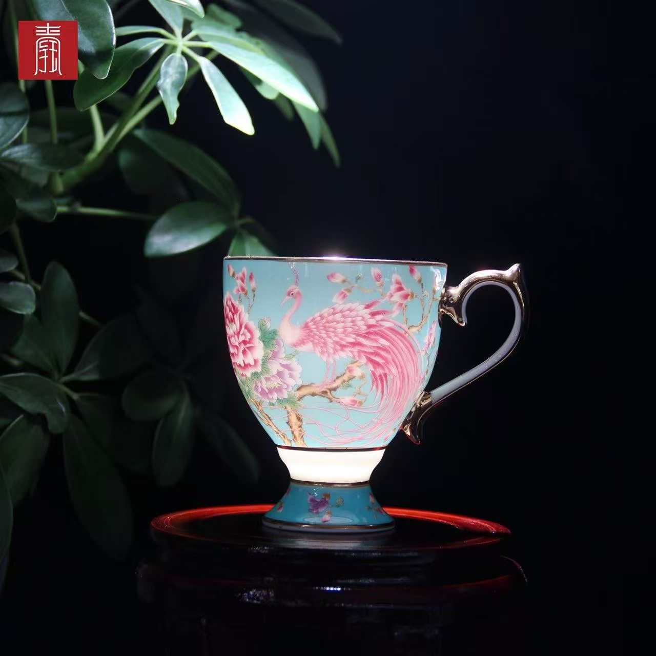 景德钰青 •【雀翎映丹盏·蓝】高脚咖啡杯