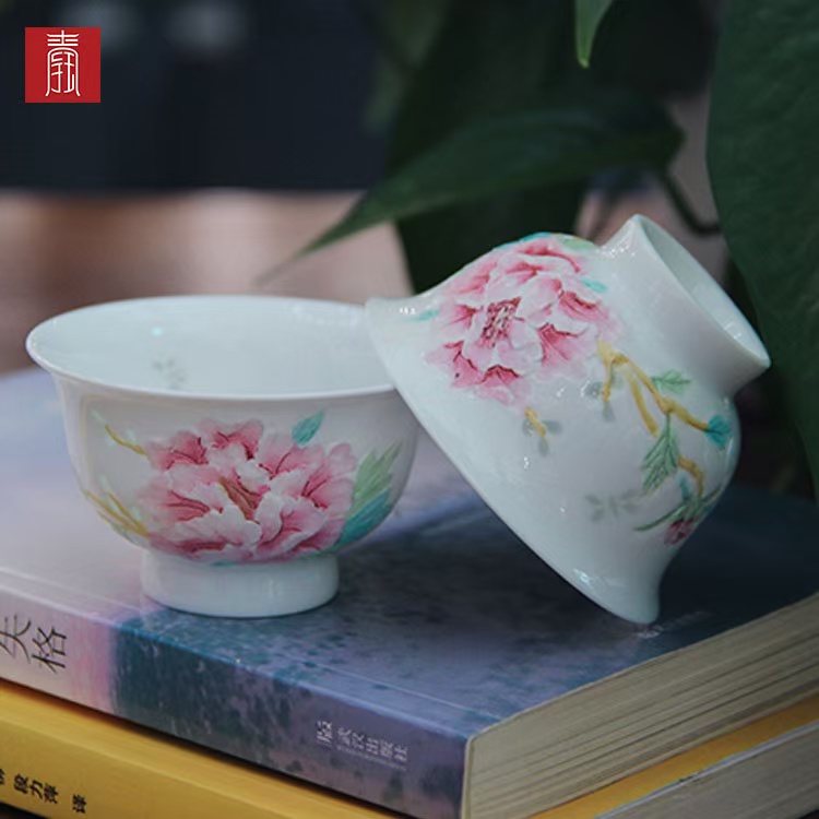 景德钰青 ·手绘茶具【富贵牡丹】