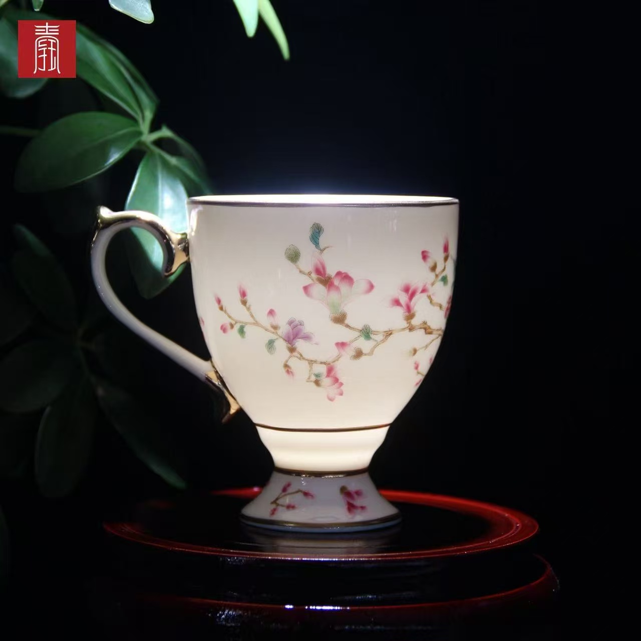 景德钰青 •【雀翎映丹盏·白】高脚咖啡杯