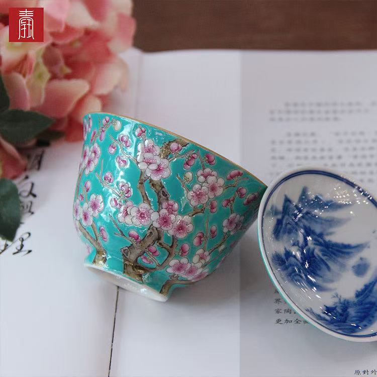 景德钰青 ·【松石绿粉彩满工梅花】