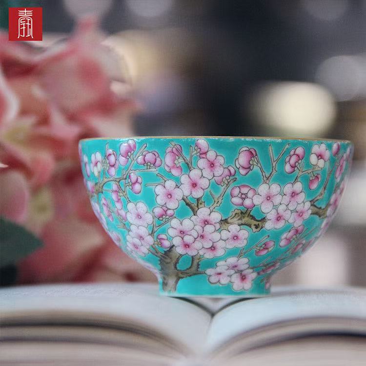景德钰青 ·【松石绿粉彩满工梅花】