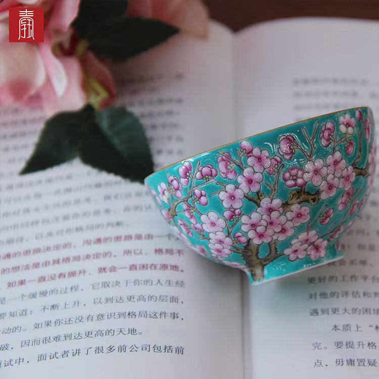 景德钰青 ·【松石绿粉彩满工梅花】