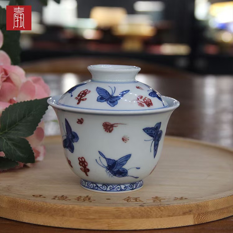 景德钰青•高品【青花釉里红蝶恋花】