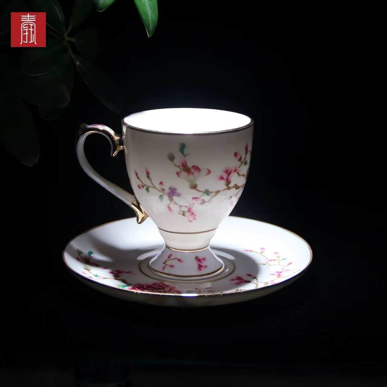 景德钰青 •【雀翎映丹盏·白】高脚咖啡杯