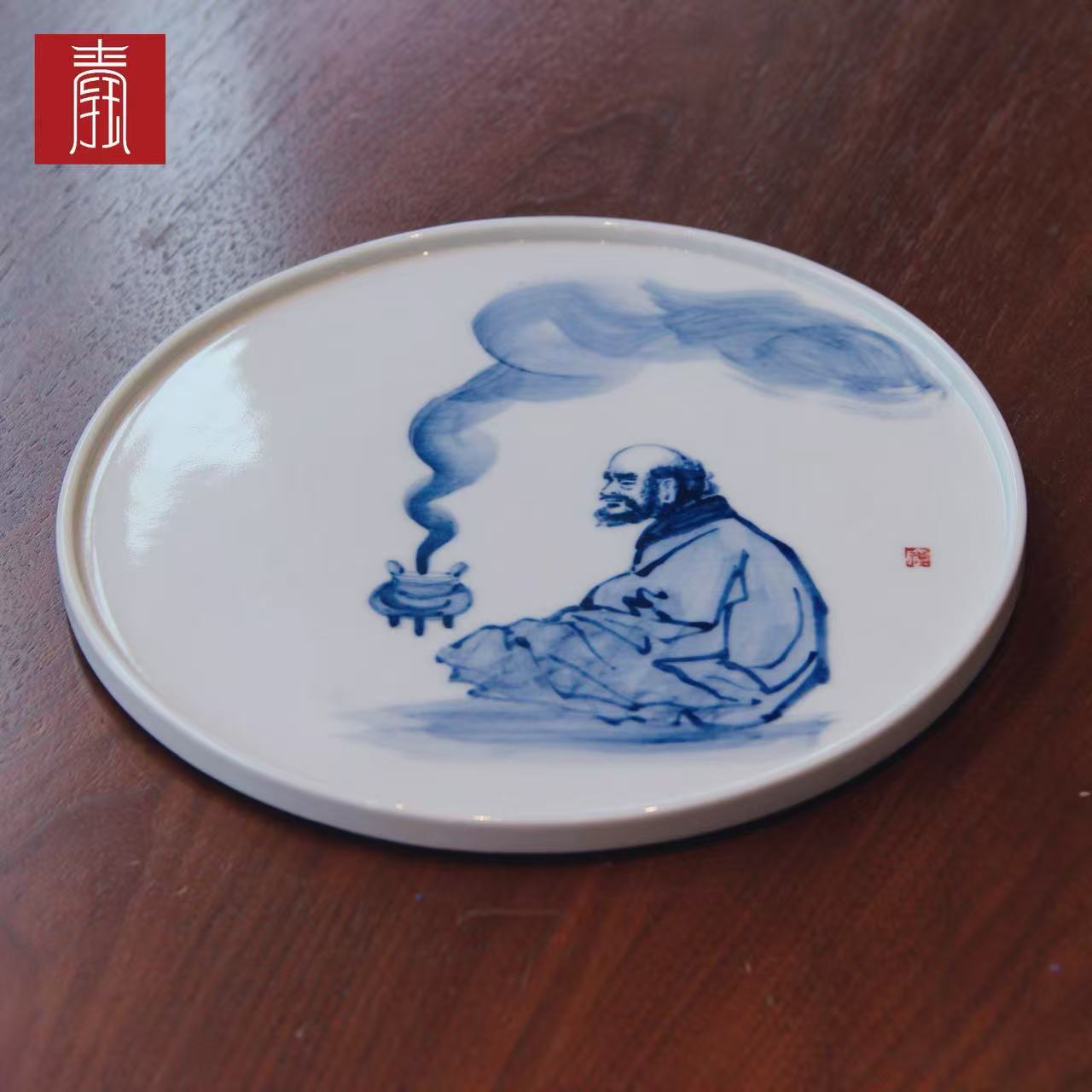 景德钰青•高品【青花达摩茶盘】