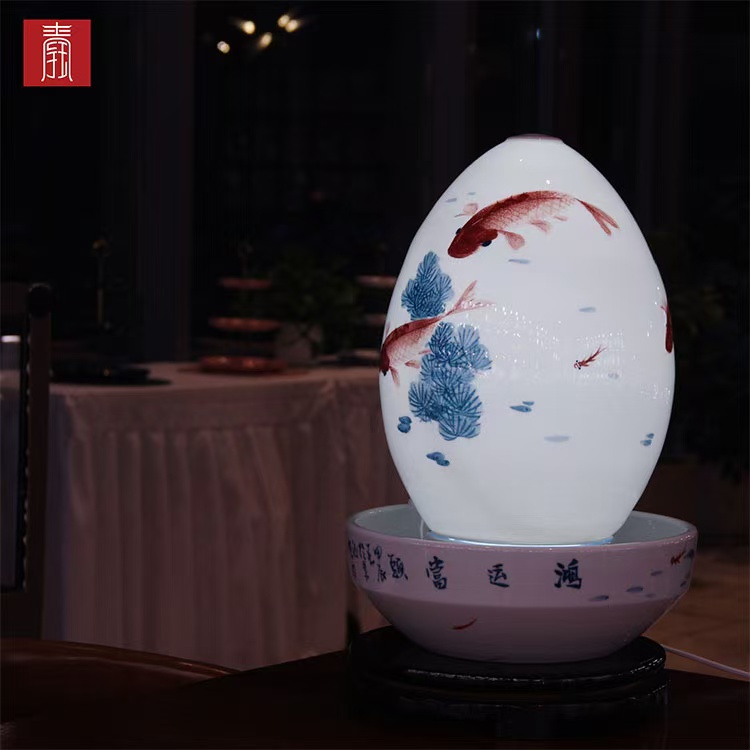 景德钰青·财源滚滚流水瓶【年年有鱼】