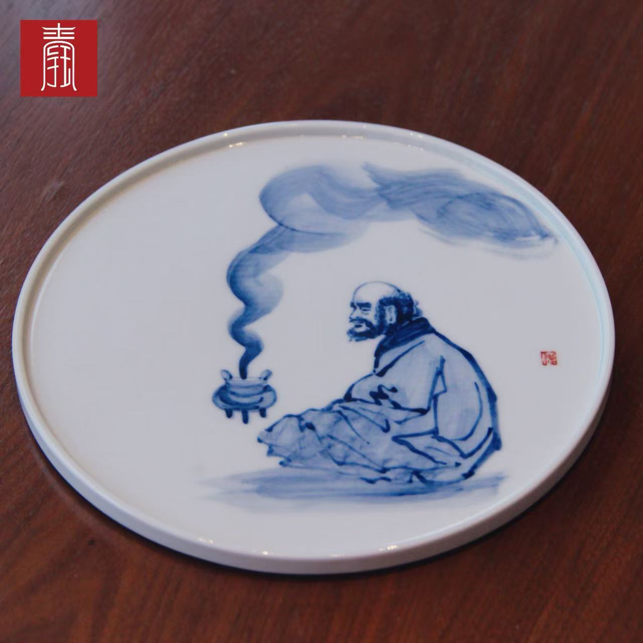 景德钰青•高品【青花达摩茶盘】