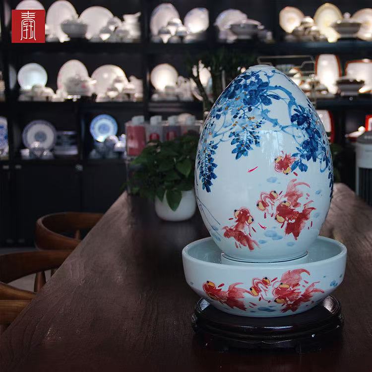 景德钰青·财源滚滚流水瓶【金玉满堂】