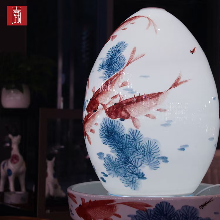 景德钰青·财源滚滚流水瓶【年年有鱼】