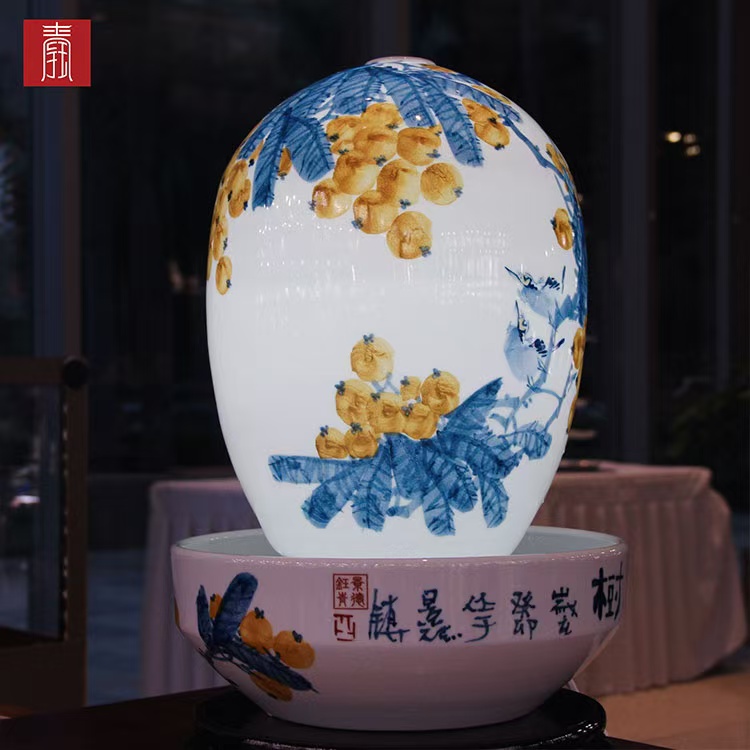 景德钰青·财源滚滚流水瓶【黄金满树】