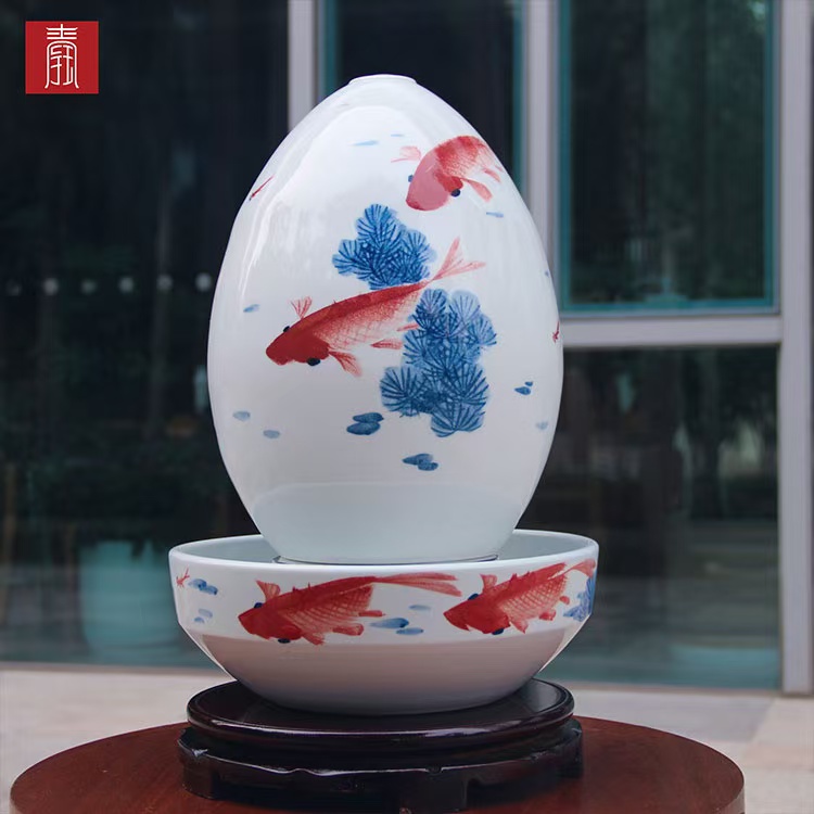 景德钰青·财源滚滚流水瓶【年年有鱼】
