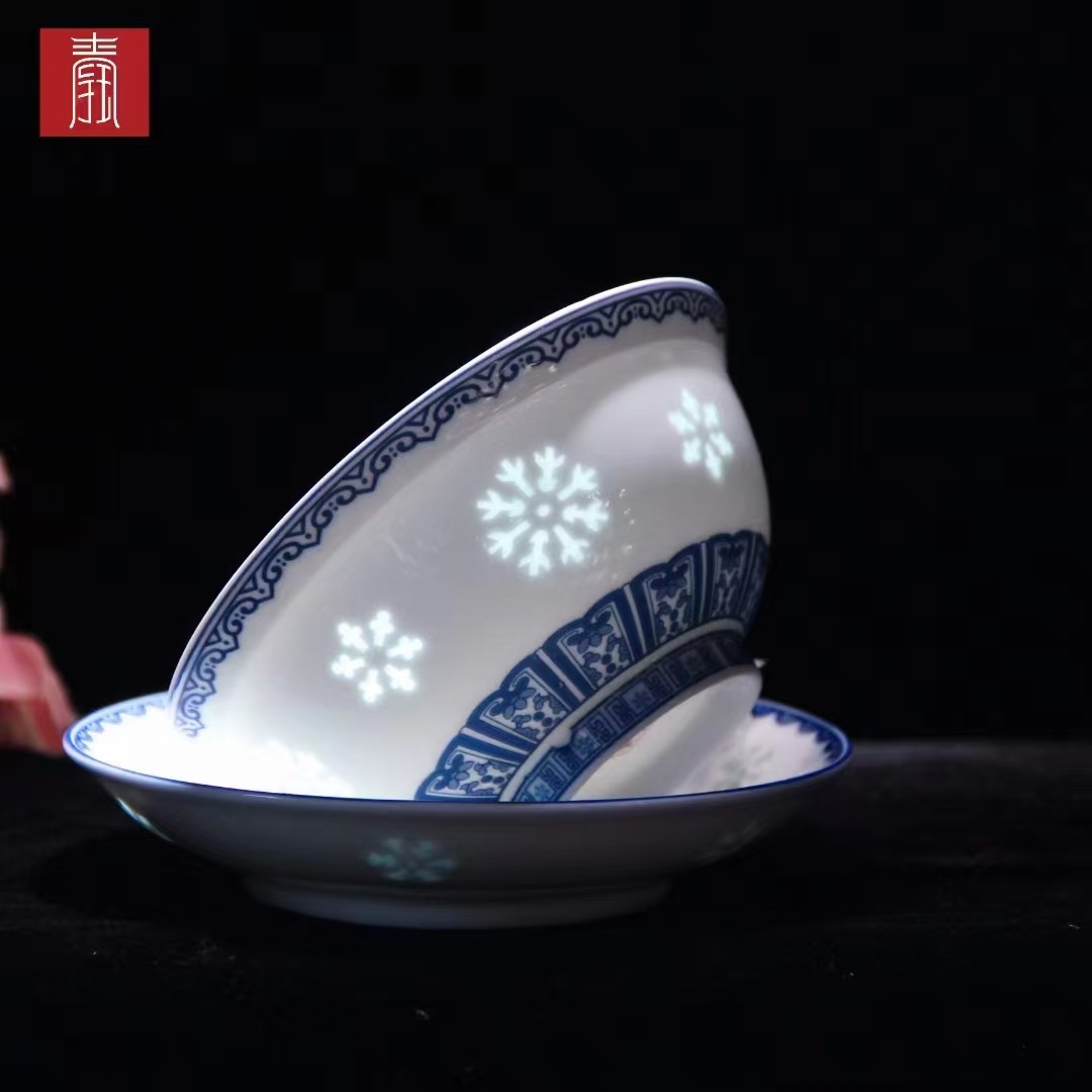 景德钰青•小套餐具【青花玲珑】