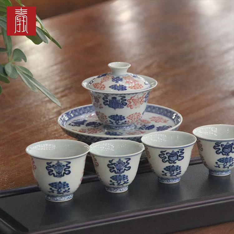 景德钰青•高品【宝相纹青花釉里红 】