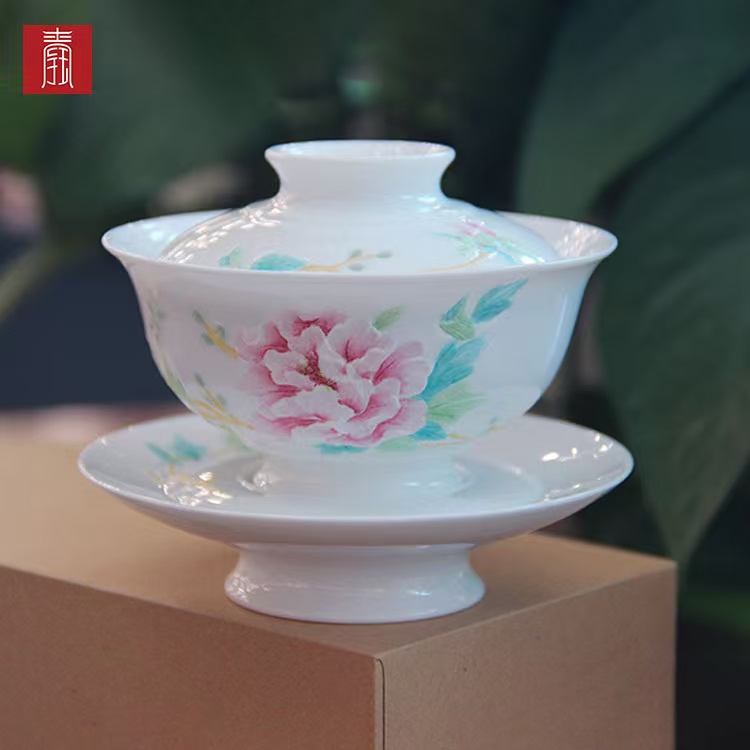 景德钰青 ·手绘茶具【富贵牡丹】